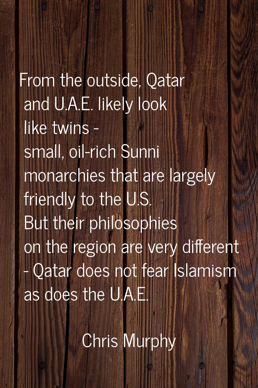 From the outside, Qatar and U.A.E. likely look like twins - small, oil-rich Sunni monarchies that a