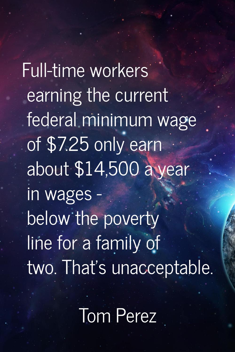 Full-time workers earning the current federal minimum wage of $7.25 only earn about $14,500 a year 