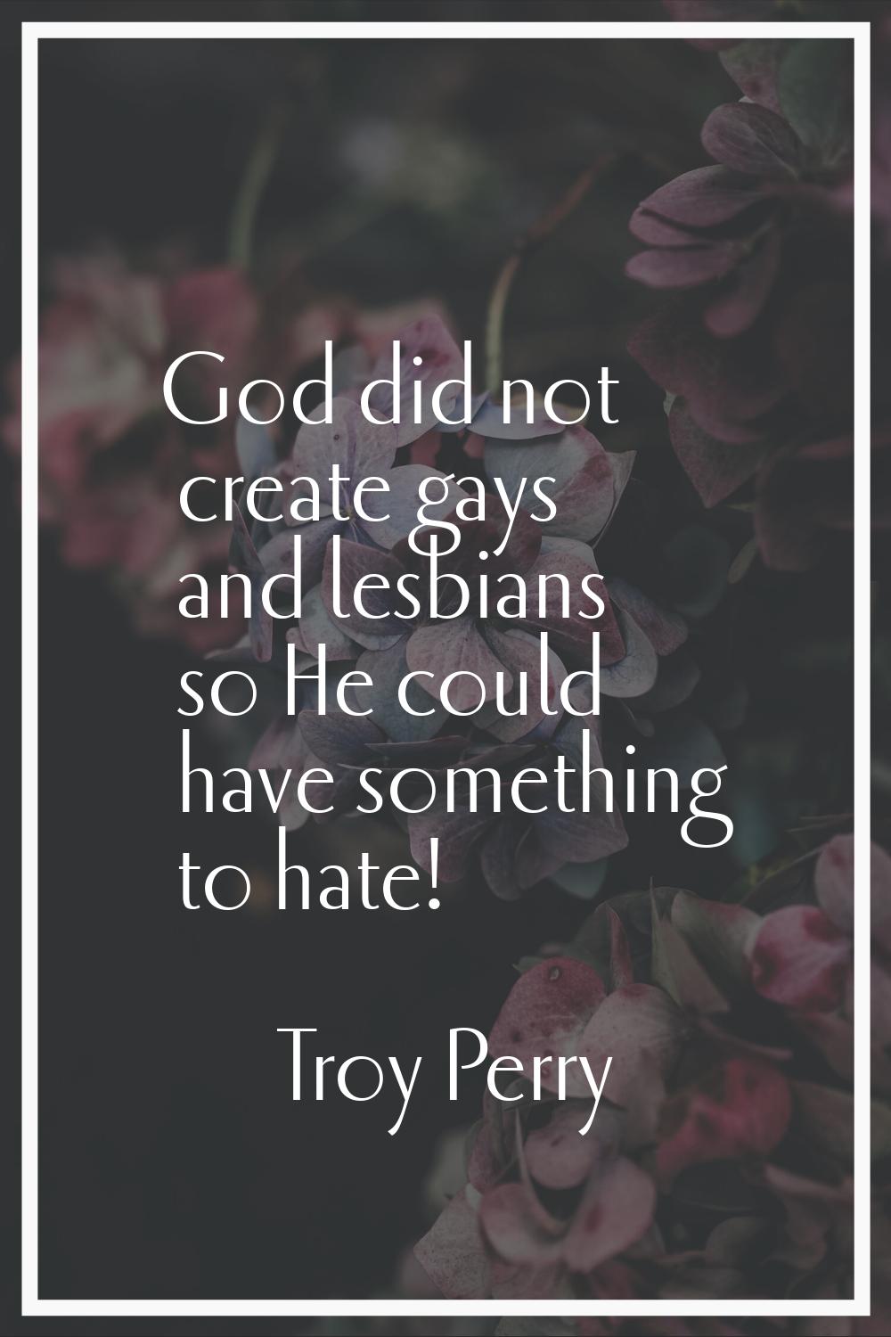 God did not create gays and lesbians so He could have something to hate!