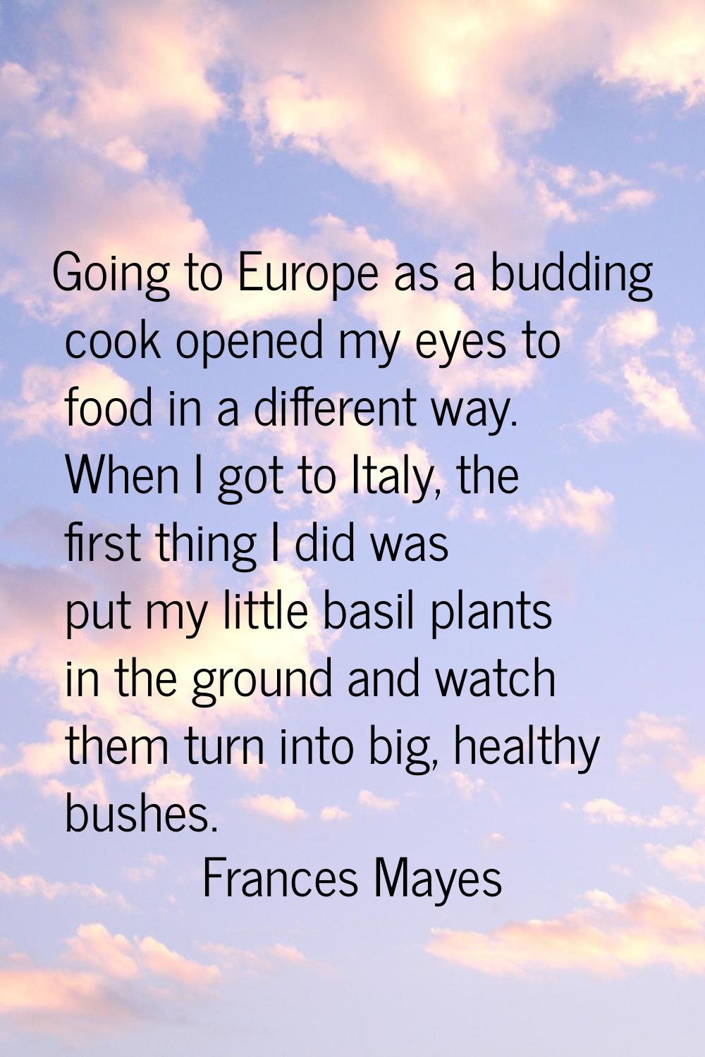 Going to Europe as a budding cook opened my eyes to food in a different way. When I got to Italy, t