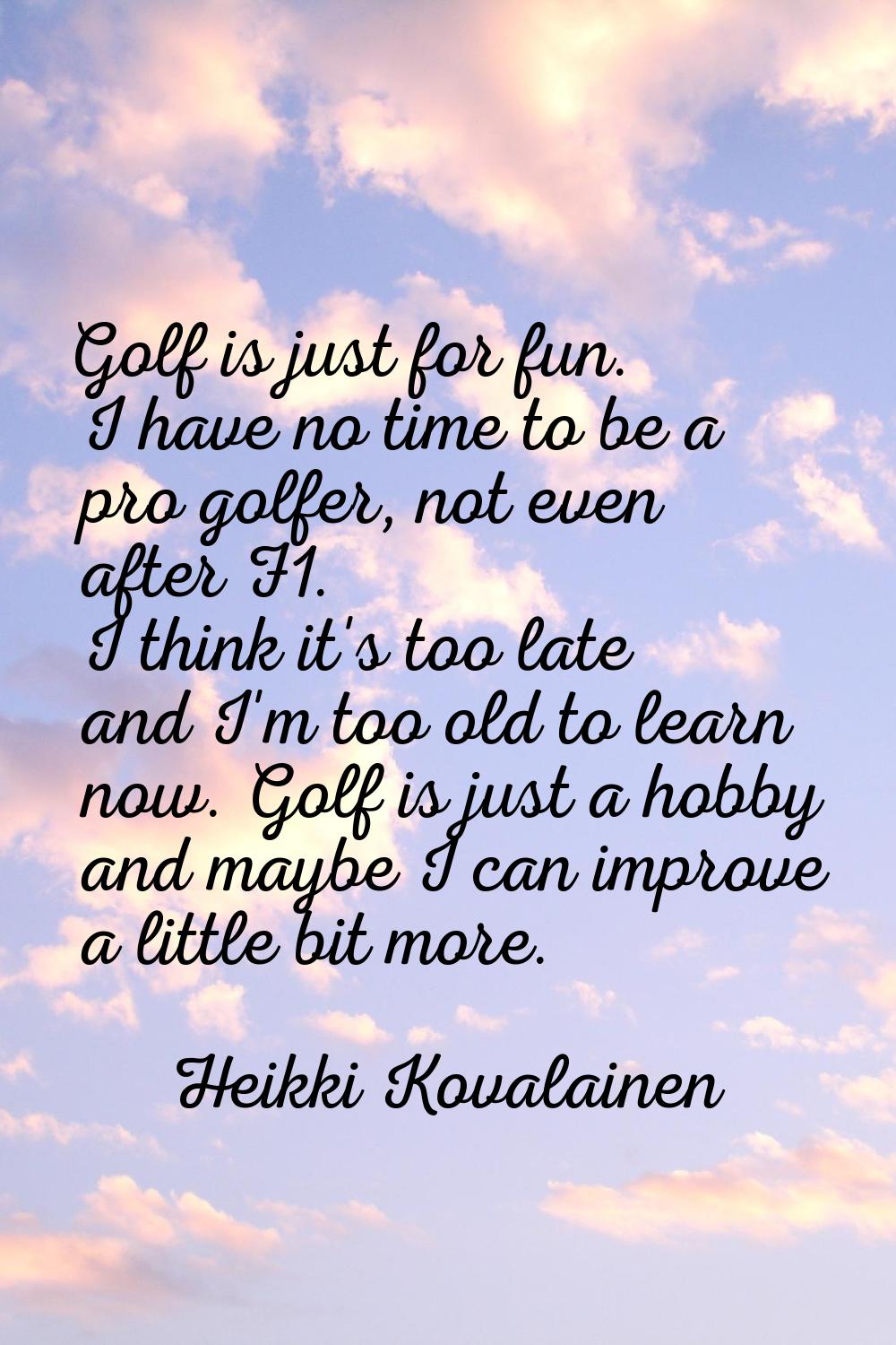 Golf is just for fun. I have no time to be a pro golfer, not even after F1. I think it's too late a