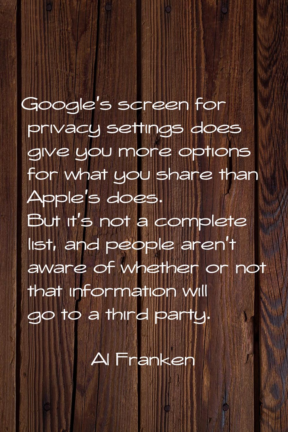 Google's screen for privacy settings does give you more options for what you share than Apple's doe