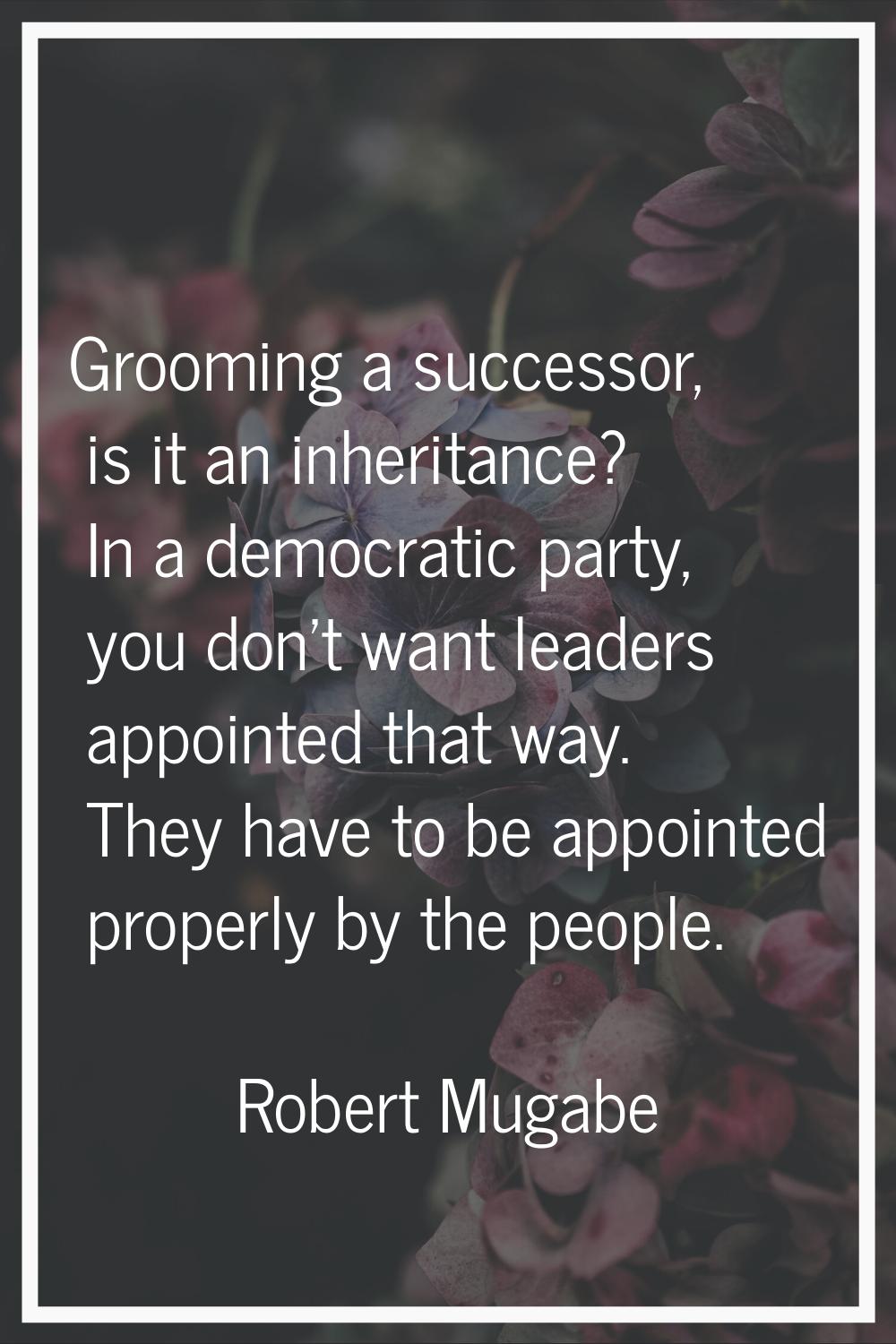 Grooming a successor, is it an inheritance? In a democratic party, you don't want leaders appointed