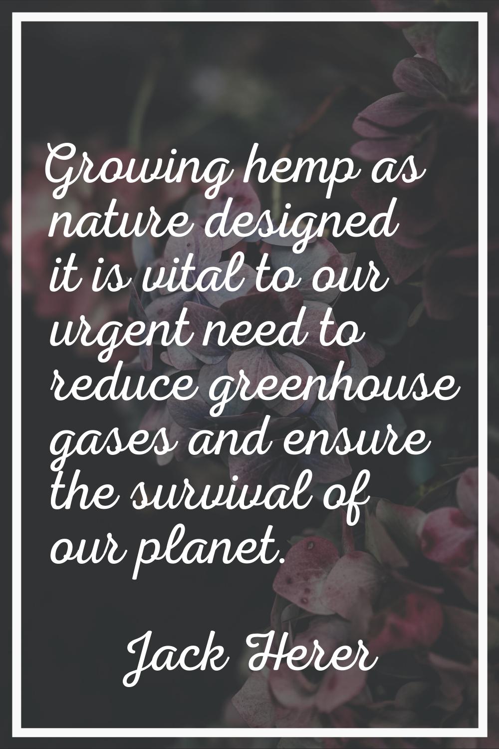 Growing hemp as nature designed it is vital to our urgent need to reduce greenhouse gases and ensur