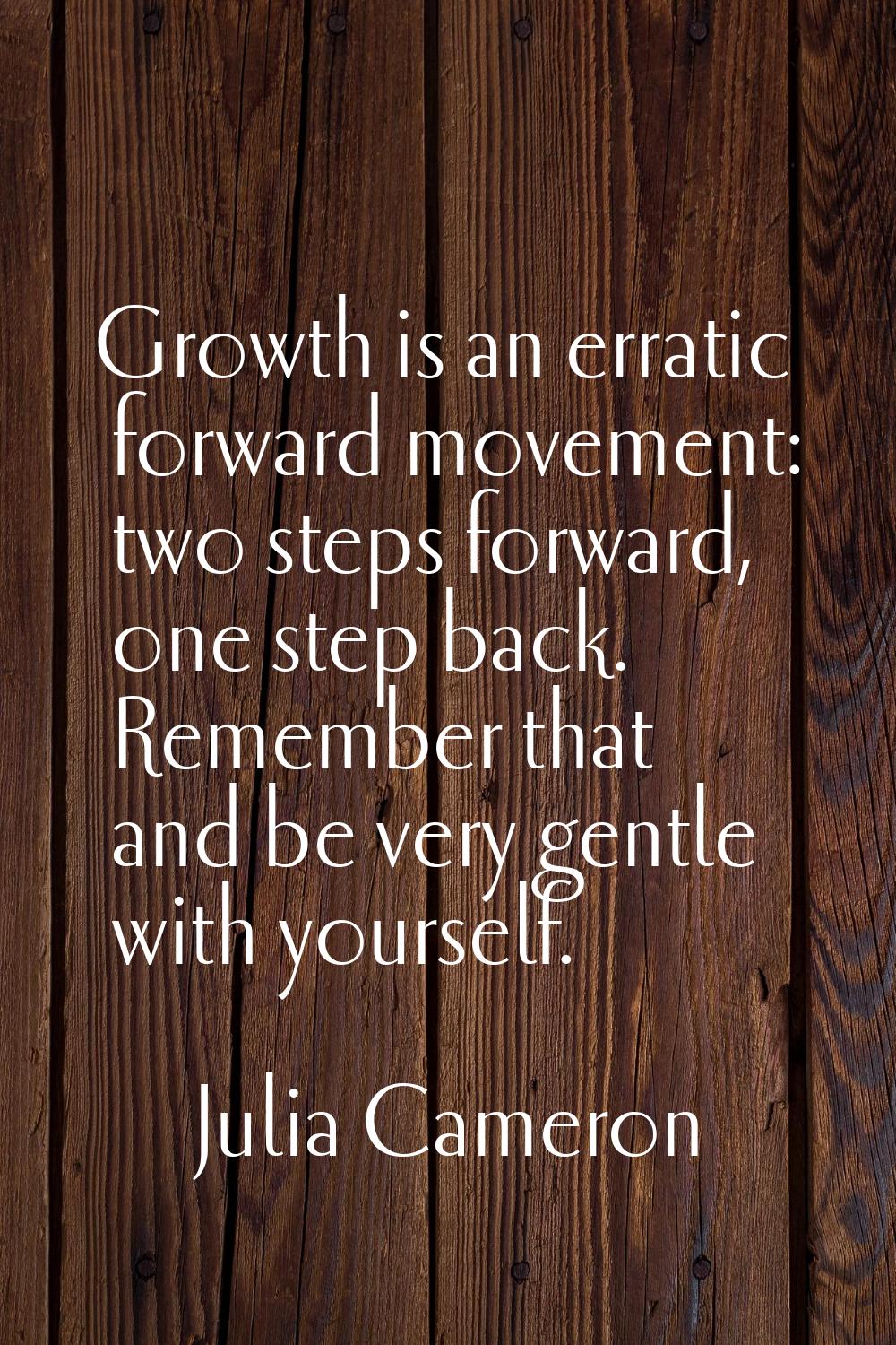 Growth is an erratic forward movement: two steps forward, one step back. Remember that and be very 