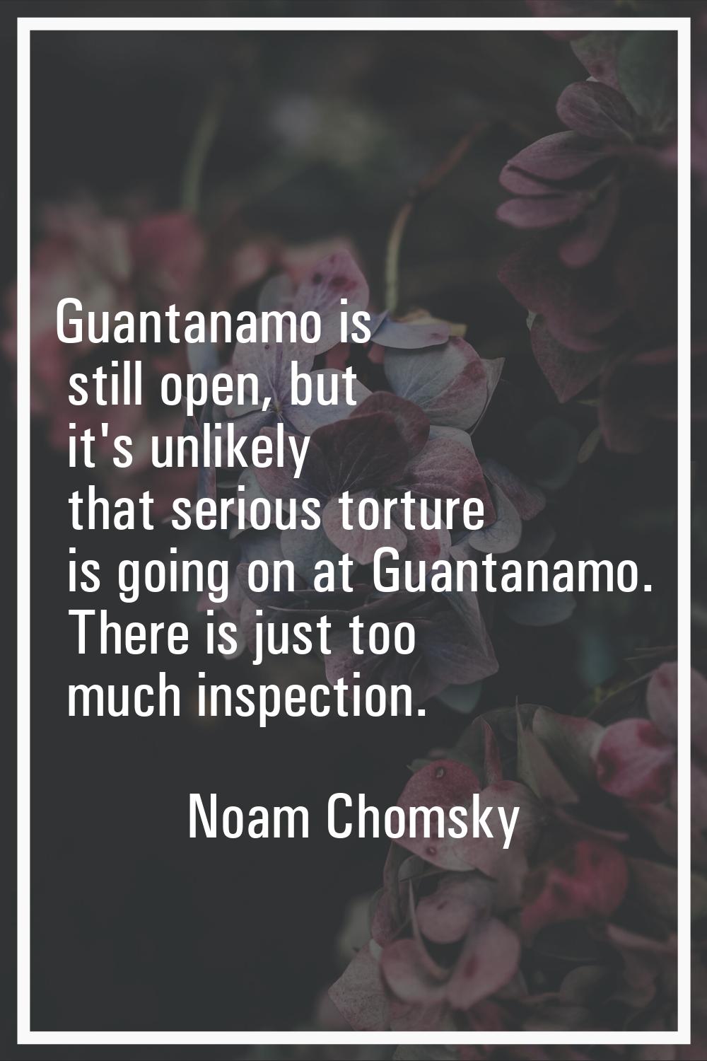 Guantanamo is still open, but it's unlikely that serious torture is going on at Guantanamo. There i