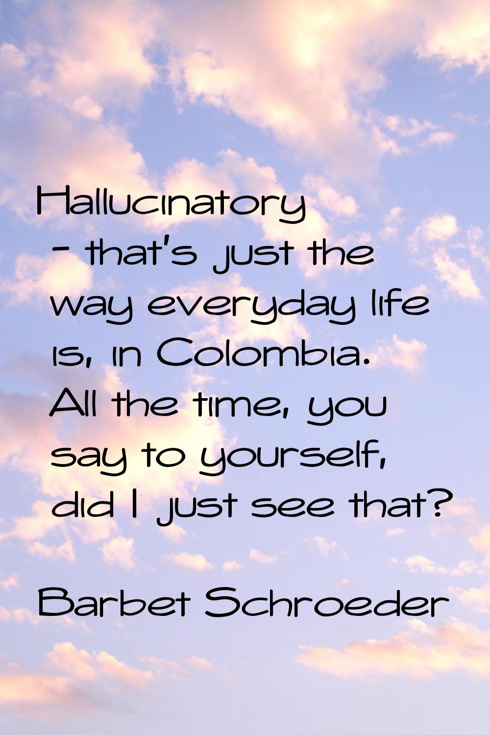 Hallucinatory - that's just the way everyday life is, in Colombia. All the time, you say to yoursel
