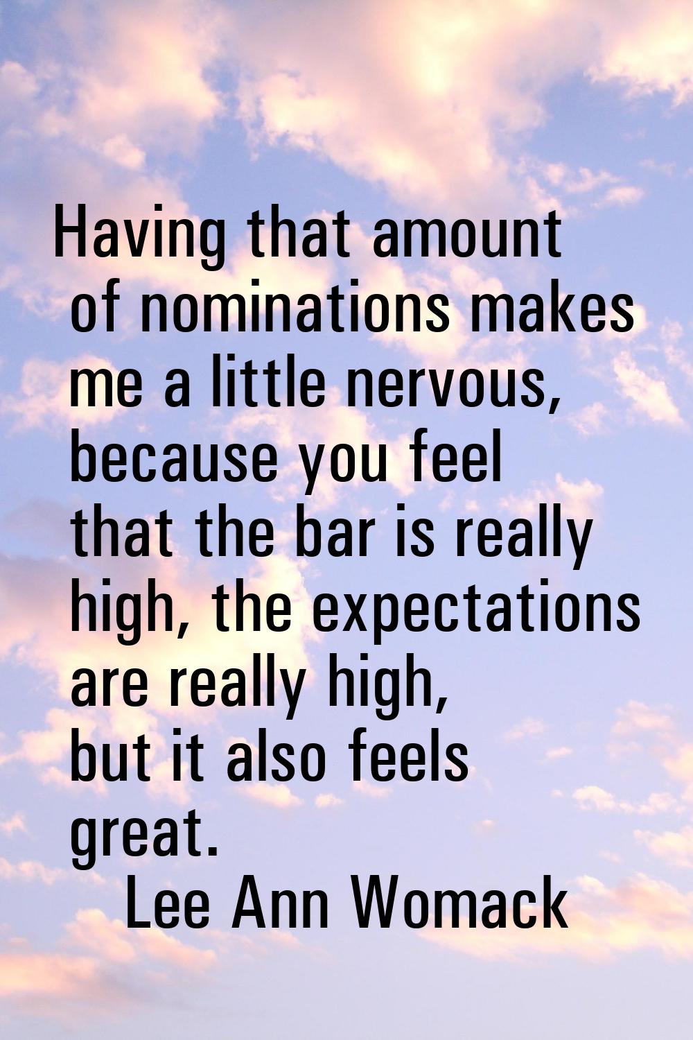 Having that amount of nominations makes me a little nervous, because you feel that the bar is reall