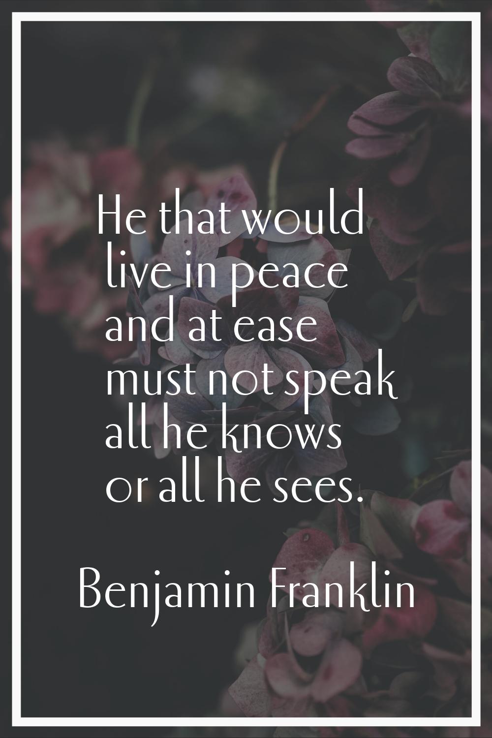 He that would live in peace and at ease must not speak all he knows or all he sees.
