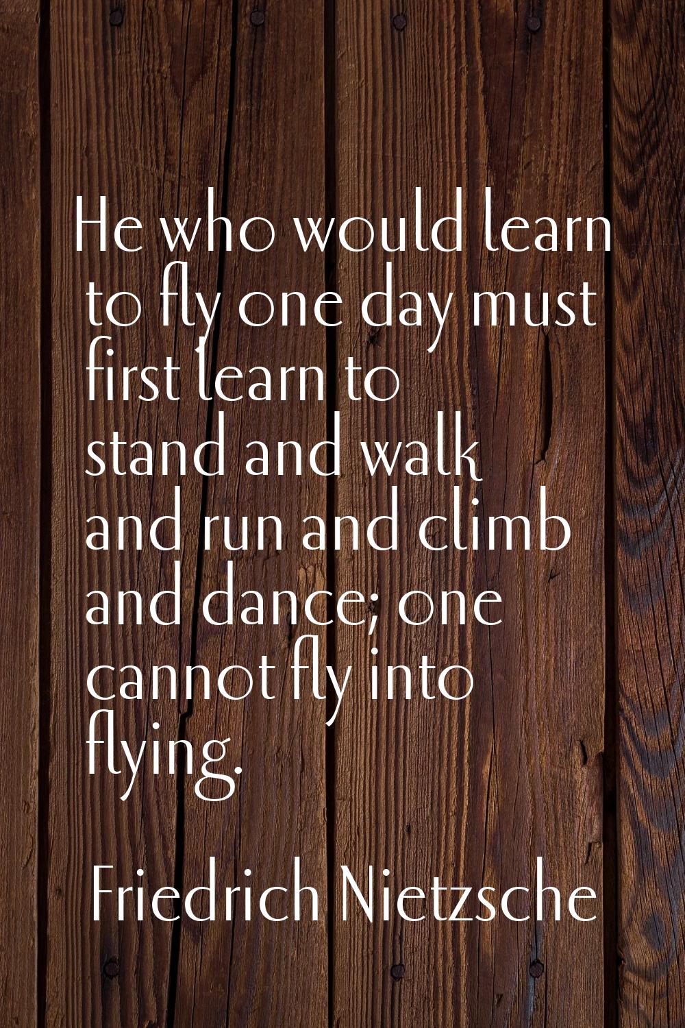 He who would learn to fly one day must first learn to stand and walk and run and climb and dance; o