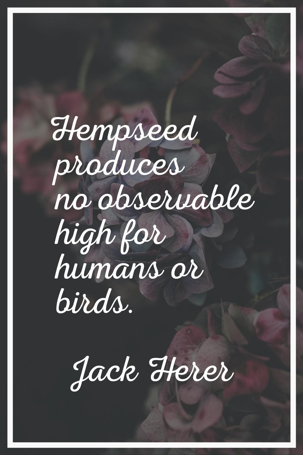 Hempseed produces no observable high for humans or birds.