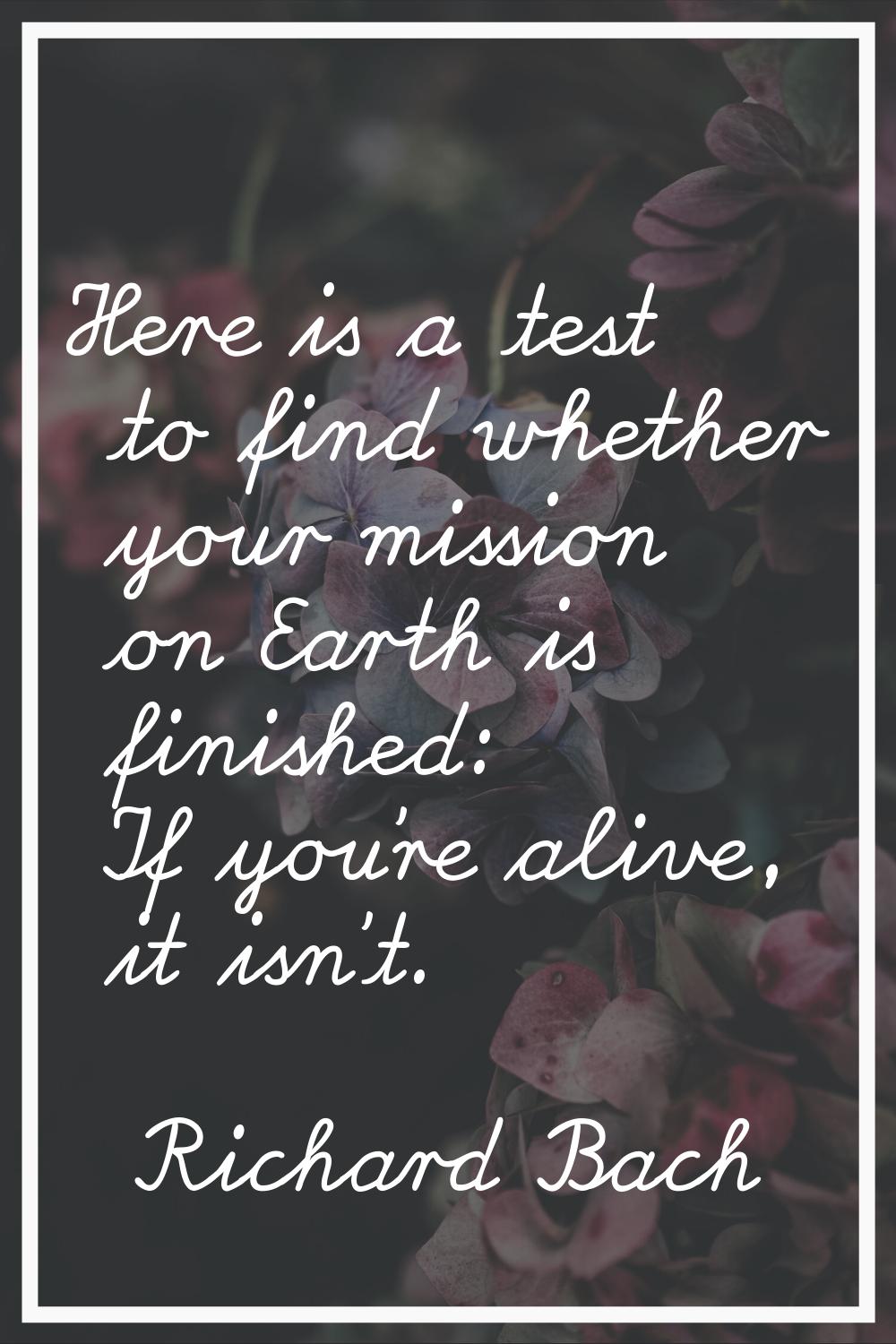 Here is a test to find whether your mission on Earth is finished: If you're alive, it isn't.