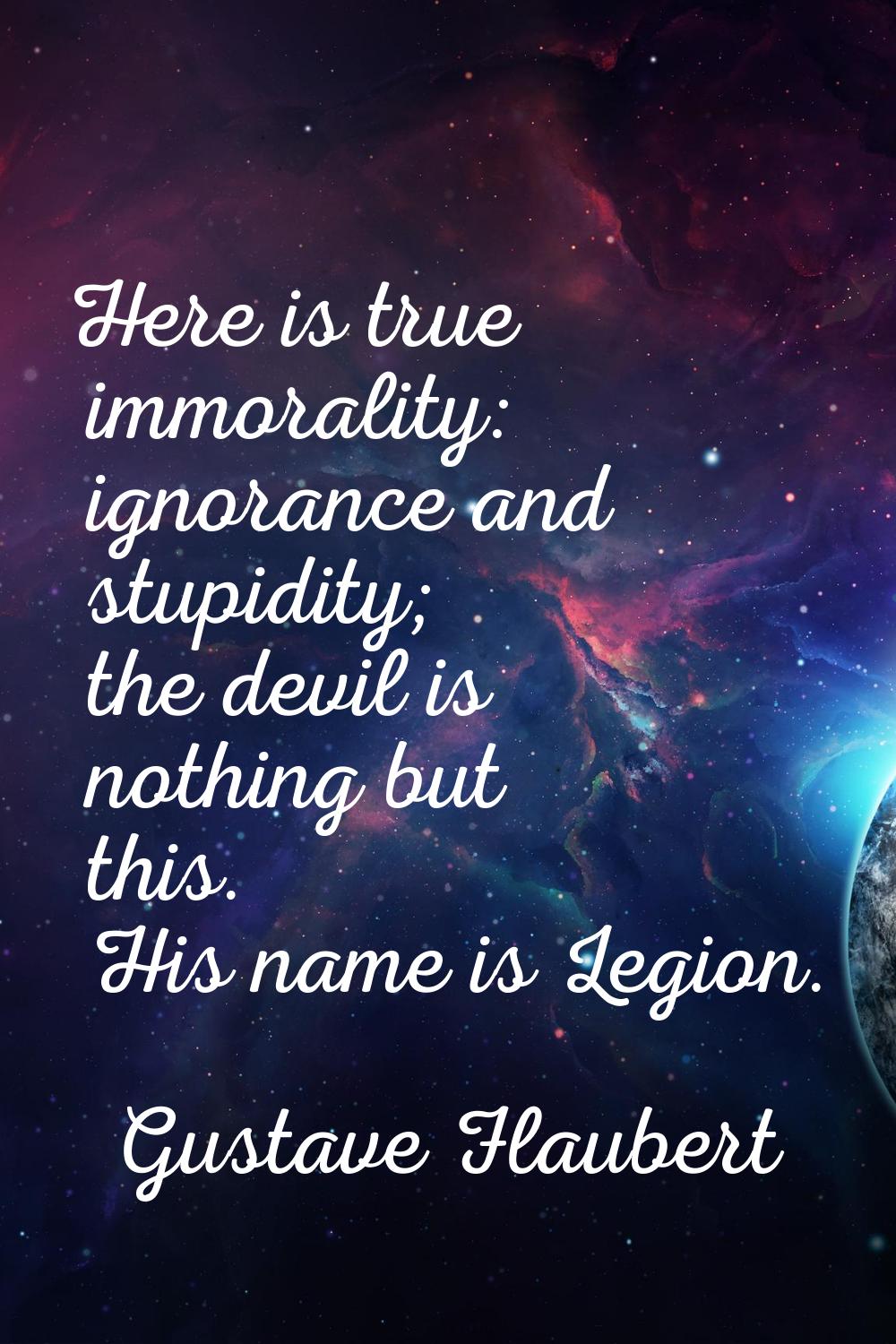 Here is true immorality: ignorance and stupidity; the devil is nothing but this. His name is Legion