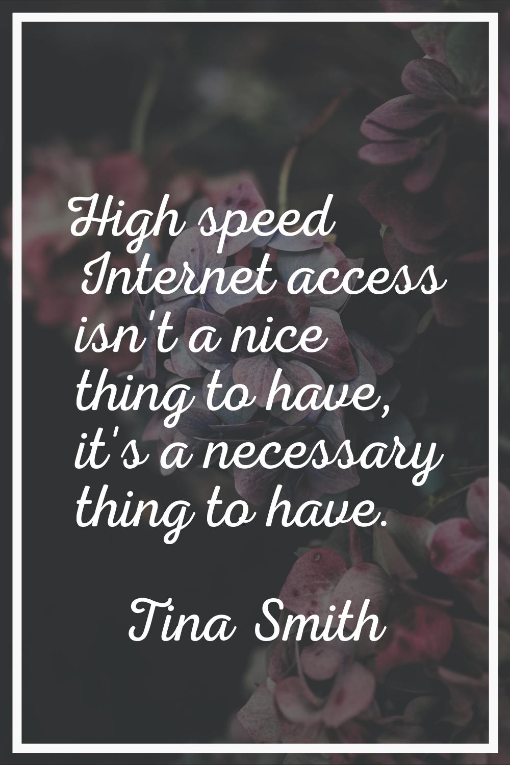 High speed Internet access isn't a nice thing to have, it's a necessary thing to have.