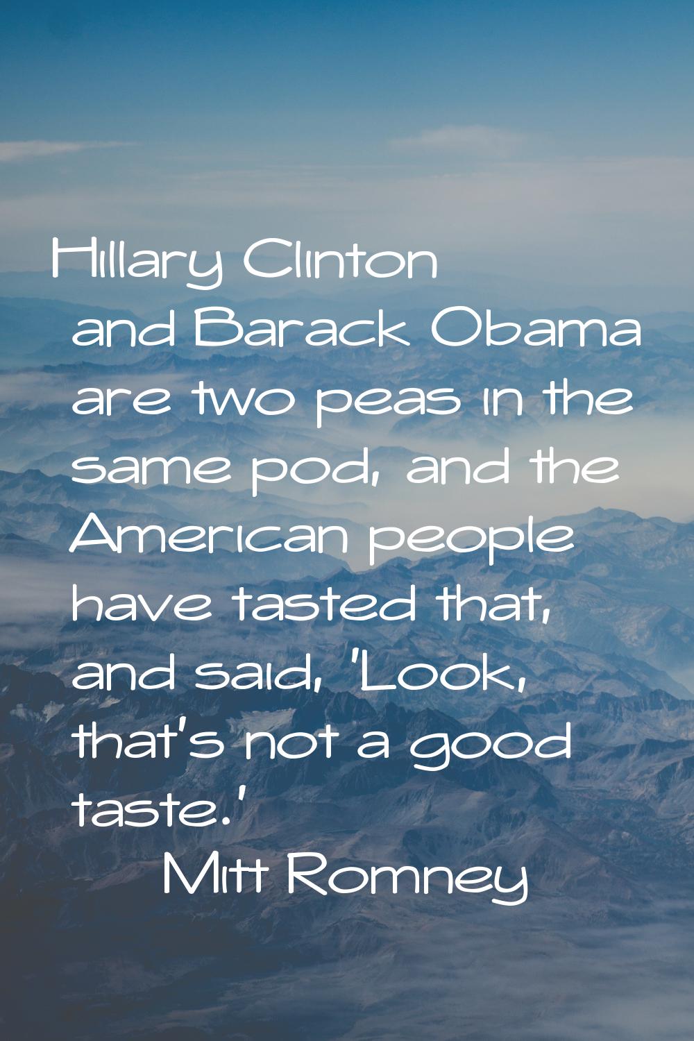 Hillary Clinton and Barack Obama are two peas in the same pod, and the American people have tasted 