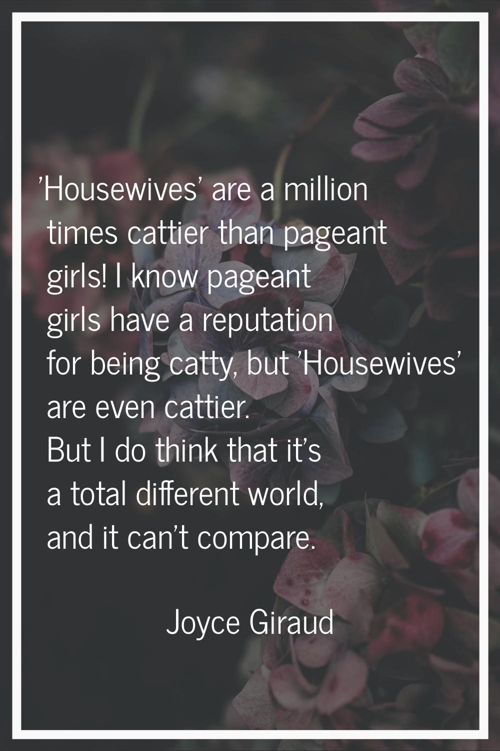 'Housewives' are a million times cattier than pageant girls! I know pageant girls have a reputation
