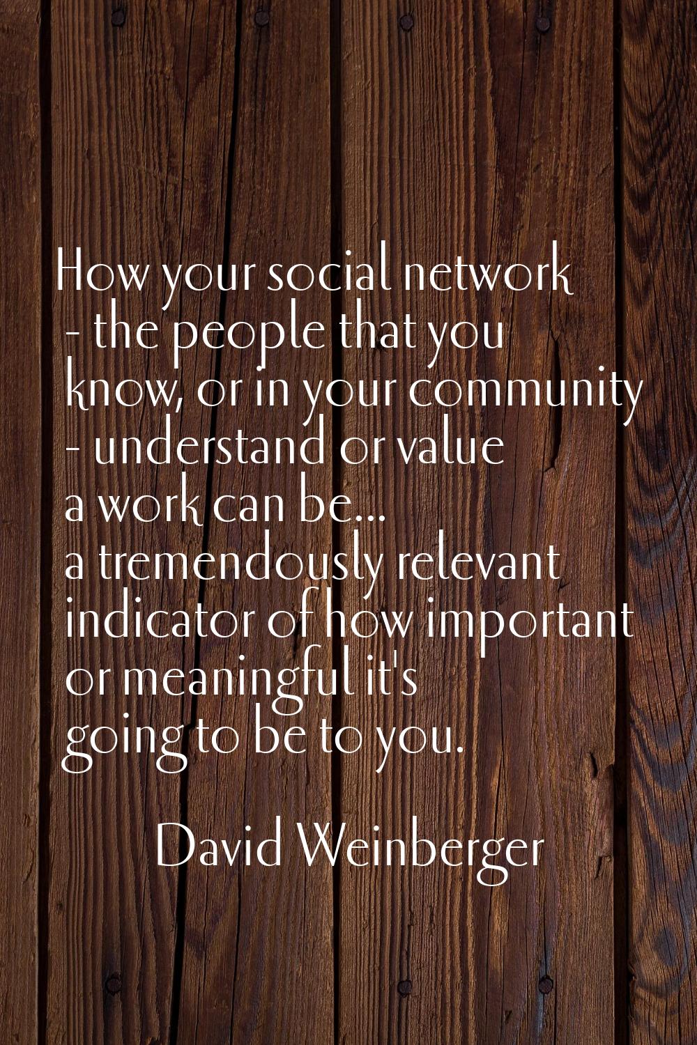 How your social network - the people that you know, or in your community - understand or value a wo