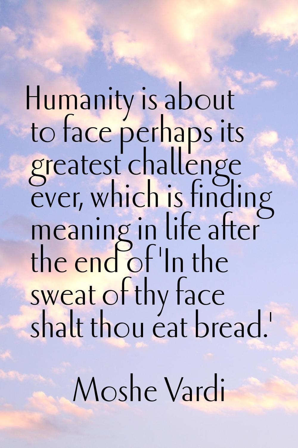 Humanity is about to face perhaps its greatest challenge ever, which is finding meaning in life aft