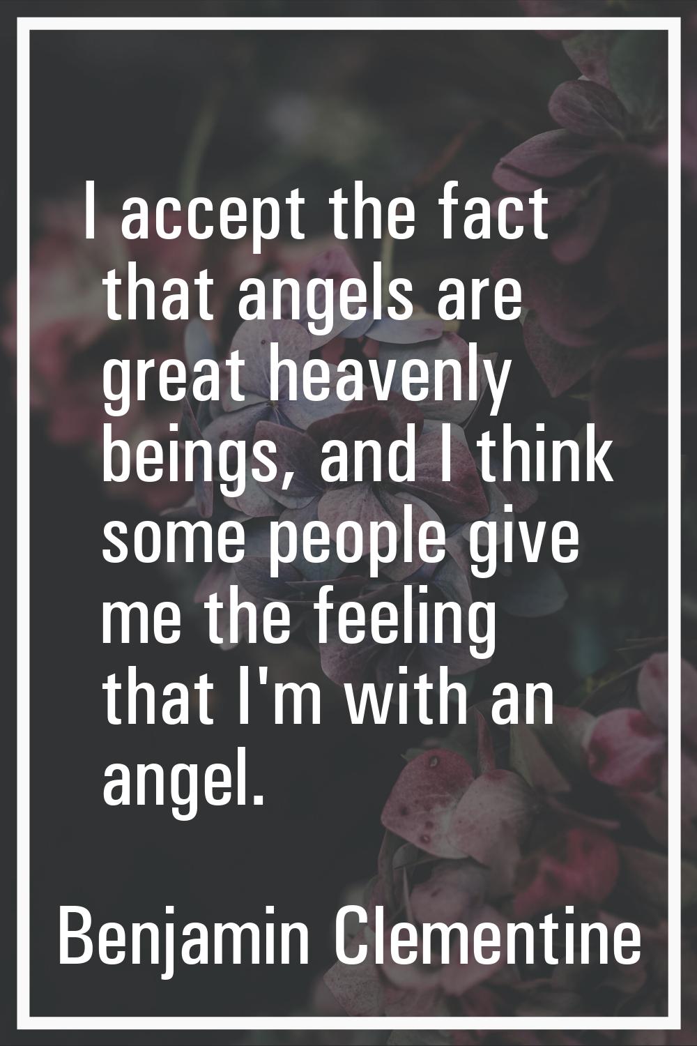 I accept the fact that angels are great heavenly beings, and I think some people give me the feelin
