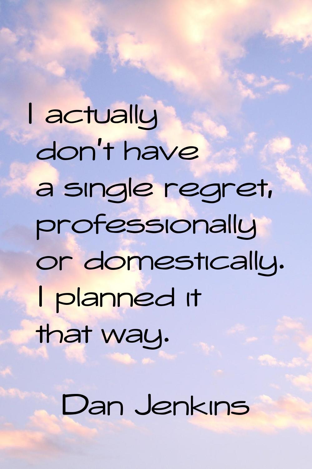 I actually don't have a single regret, professionally or domestically. I planned it that way.