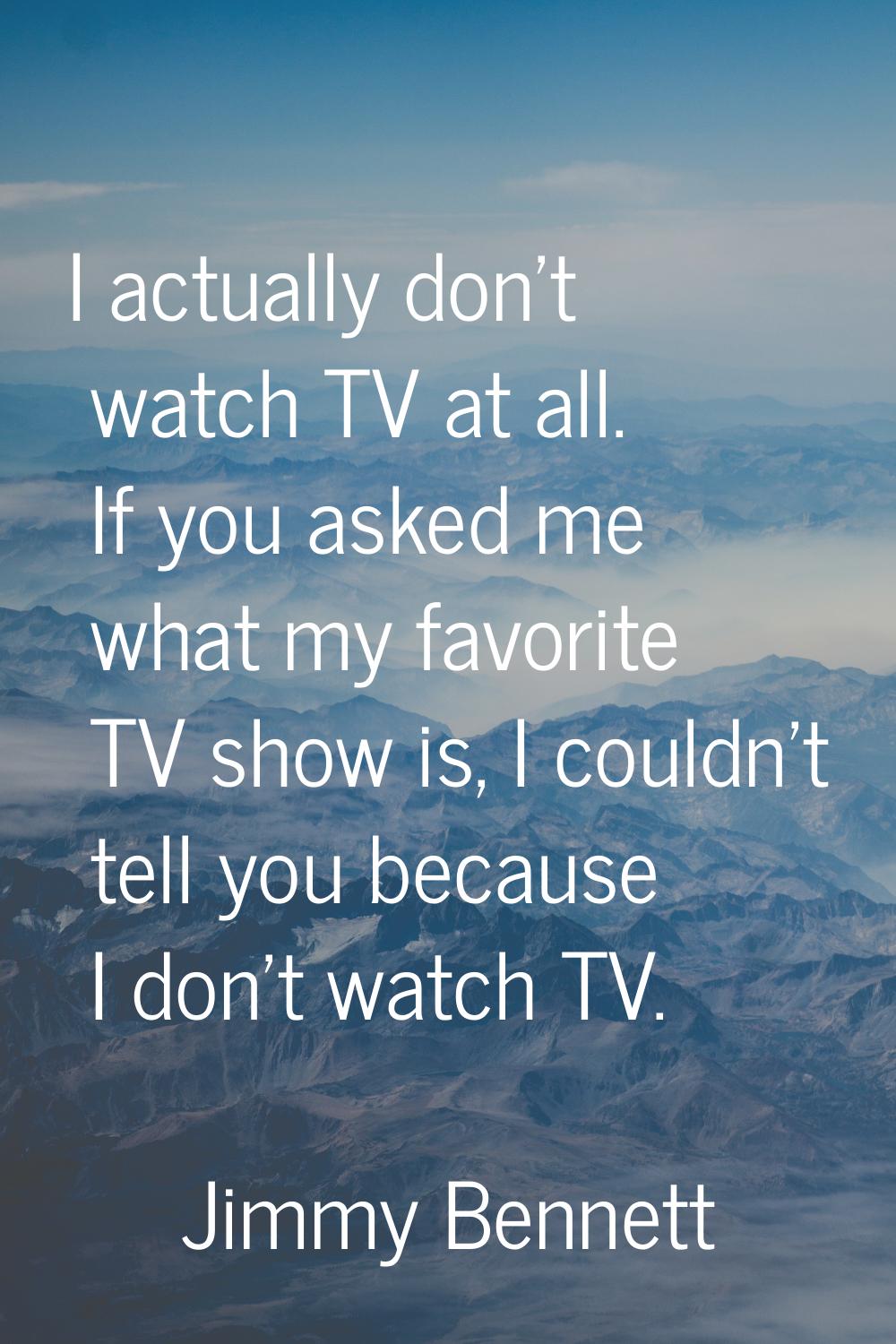 I actually don't watch TV at all. If you asked me what my favorite TV show is, I couldn't tell you 