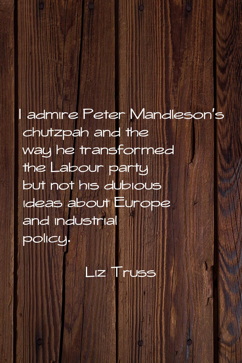 I admire Peter Mandleson's chutzpah and the way he transformed the Labour party but not his dubious
