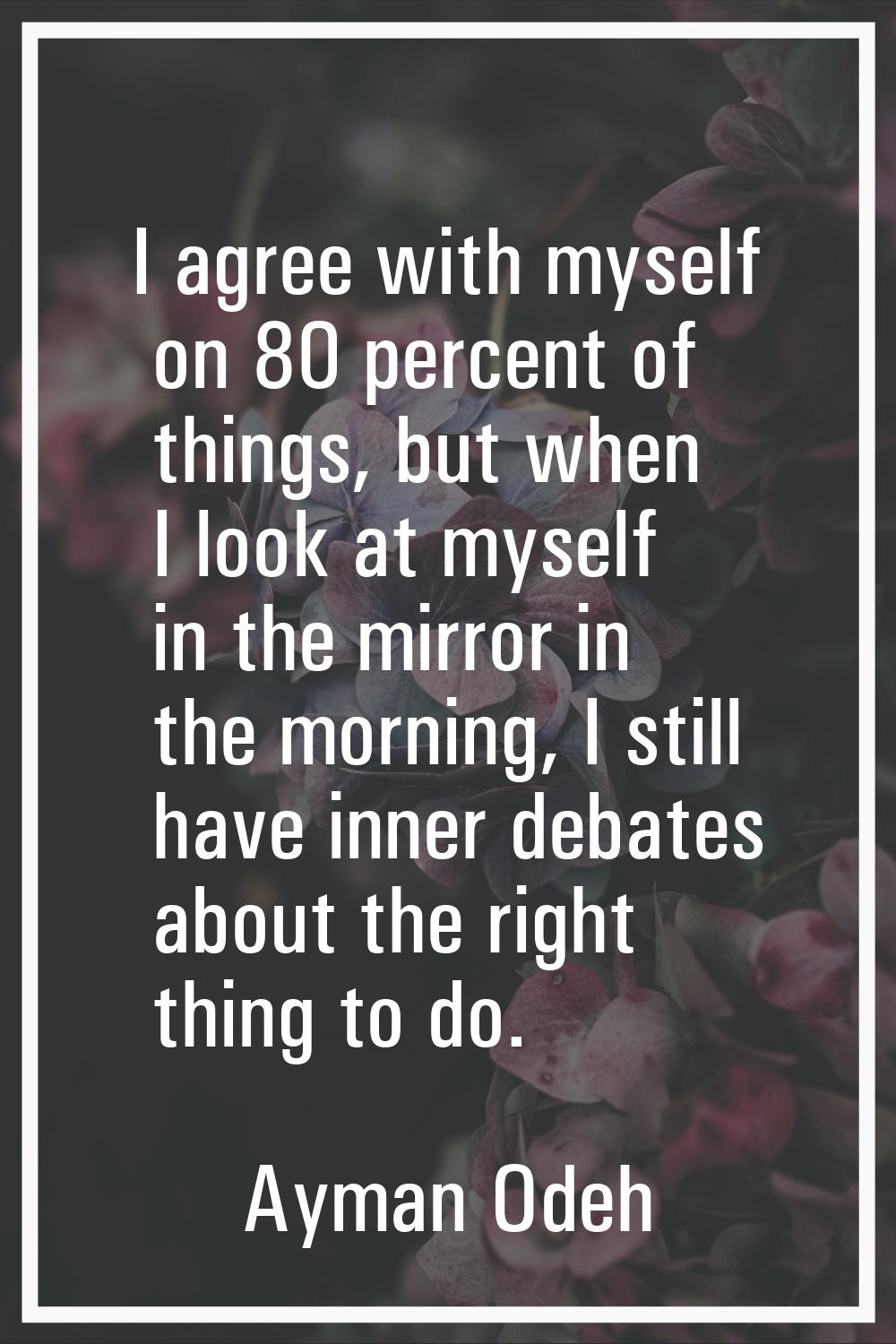 I agree with myself on 80 percent of things, but when I look at myself in the mirror in the morning