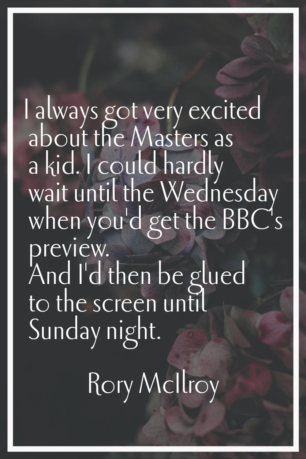 I always got very excited about the Masters as a kid. I could hardly wait until the Wednesday when 