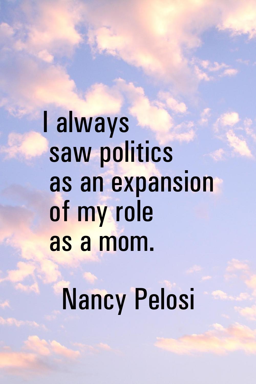 I always saw politics as an expansion of my role as a mom.