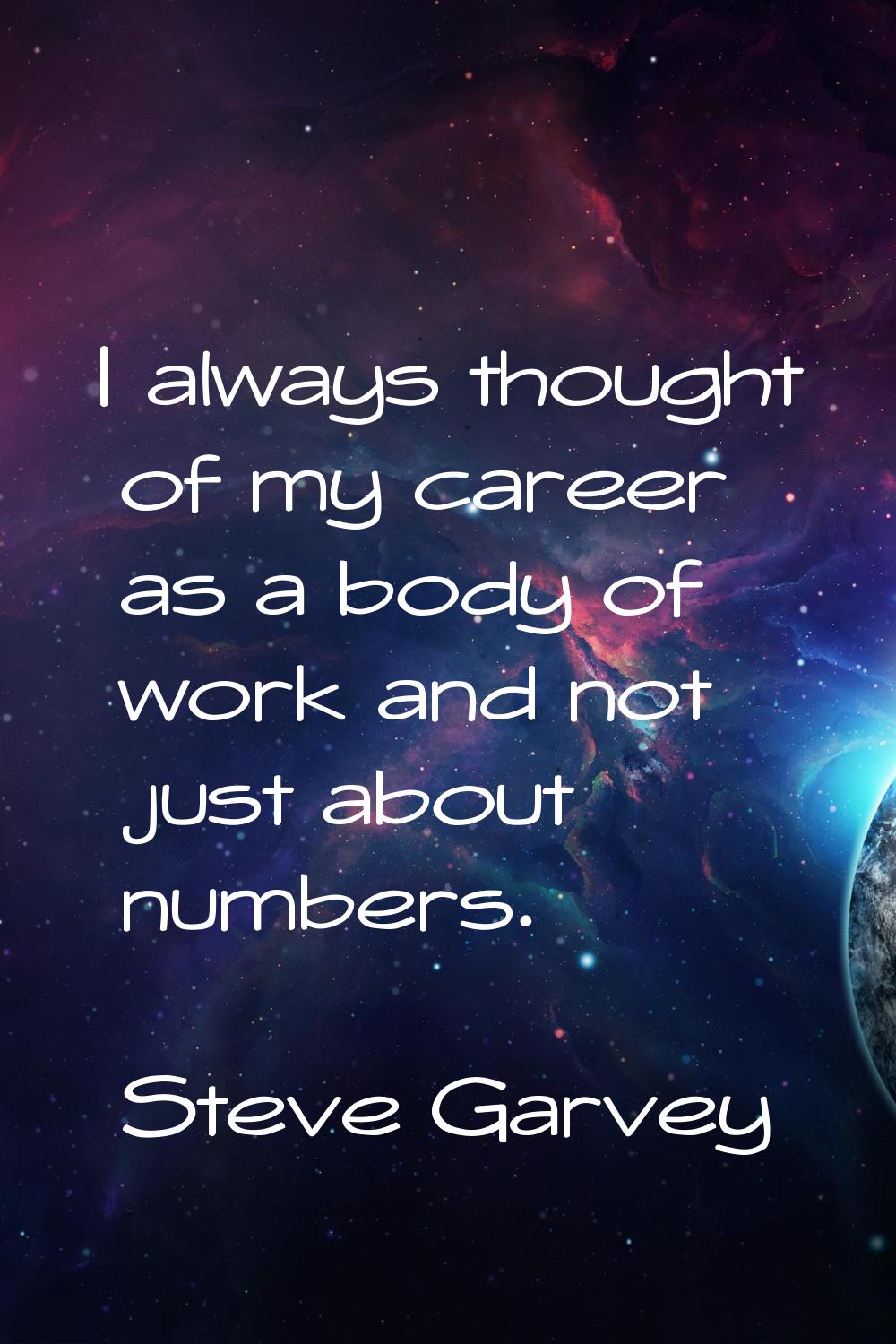 I always thought of my career as a body of work and not just about numbers.