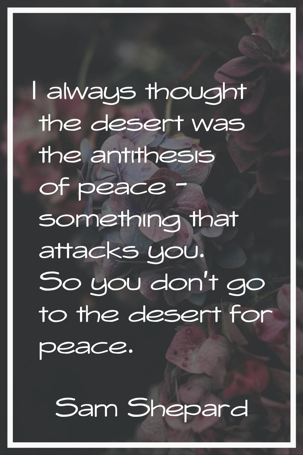I always thought the desert was the antithesis of peace - something that attacks you. So you don't 