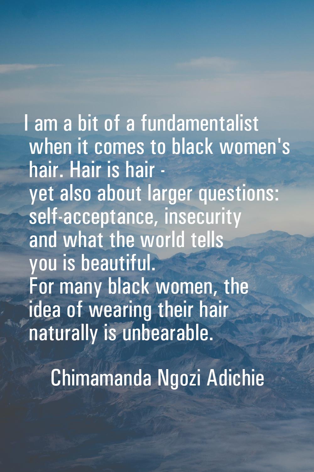 I am a bit of a fundamentalist when it comes to black women's hair. Hair is hair - yet also about l