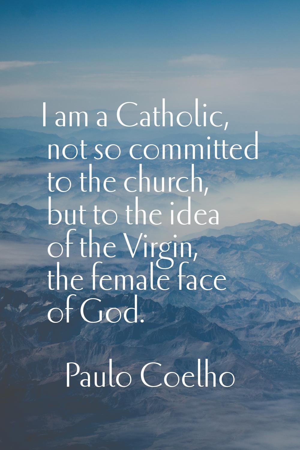 I am a Catholic, not so committed to the church, but to the idea of the Virgin, the female face of 