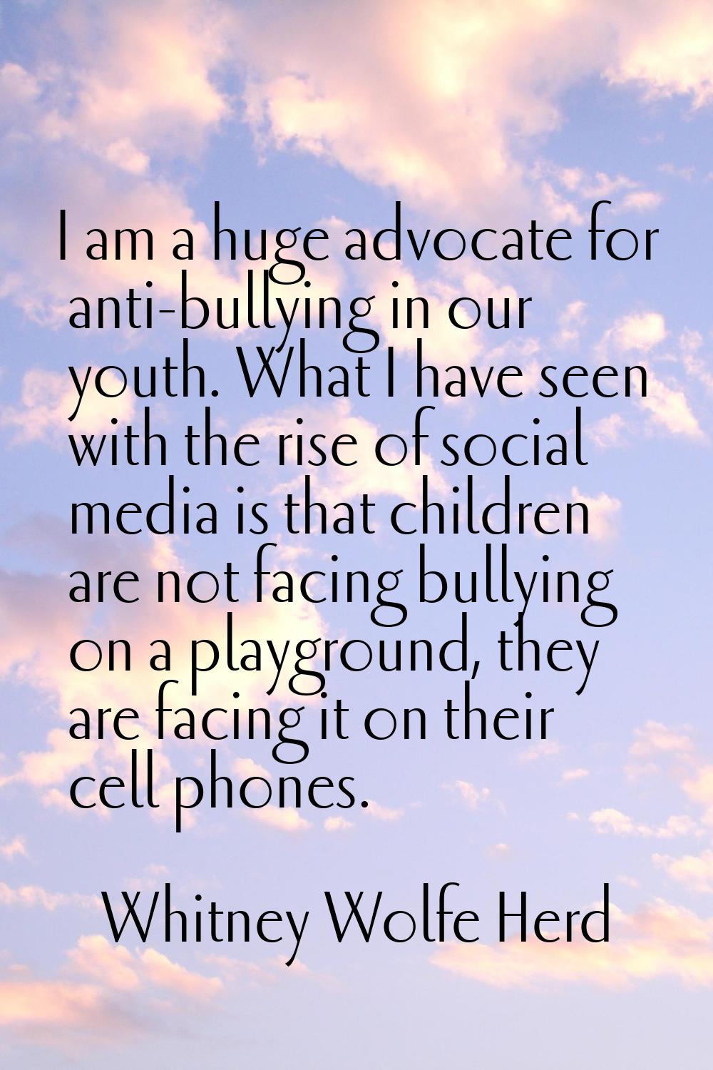 I am a huge advocate for anti-bullying in our youth. What I have seen with the rise of social media