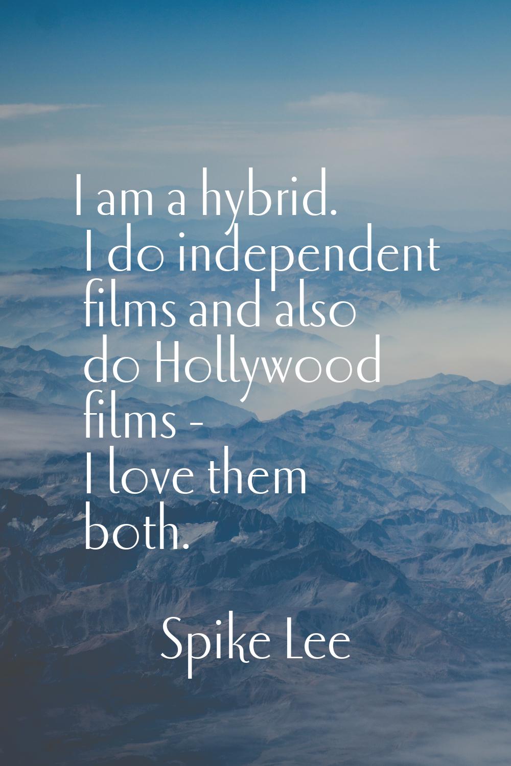 I am a hybrid. I do independent films and also do Hollywood films - I love them both.