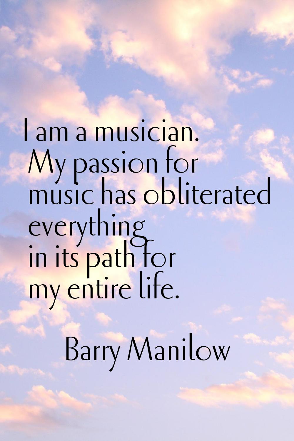 I am a musician. My passion for music has obliterated everything in its path for my entire life.