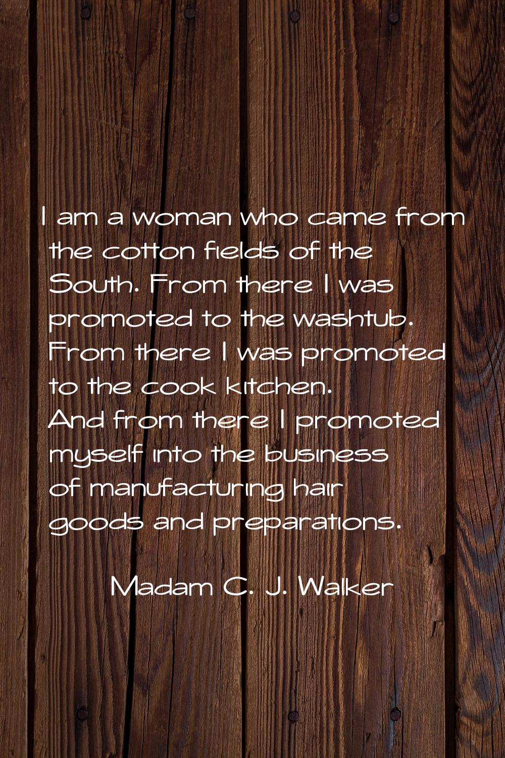 I am a woman who came from the cotton fields of the South. From there I was promoted to the washtub