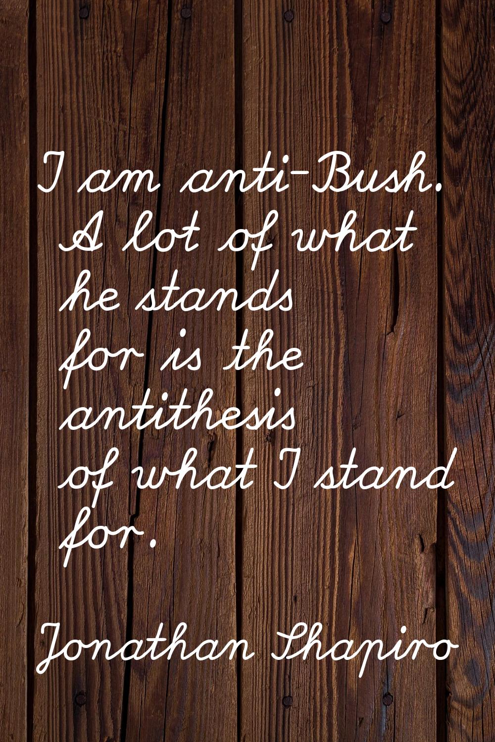 I am anti-Bush. A lot of what he stands for is the antithesis of what I stand for.