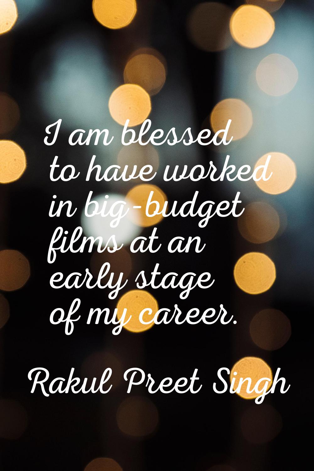 I am blessed to have worked in big-budget films at an early stage of my career.