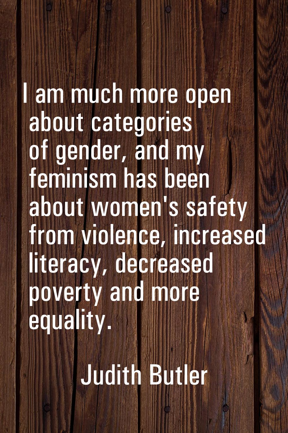 I am much more open about categories of gender, and my feminism has been about women's safety from 