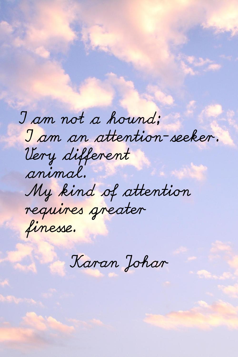 I am not a hound; I am an attention-seeker. Very different animal. My kind of attention requires gr
