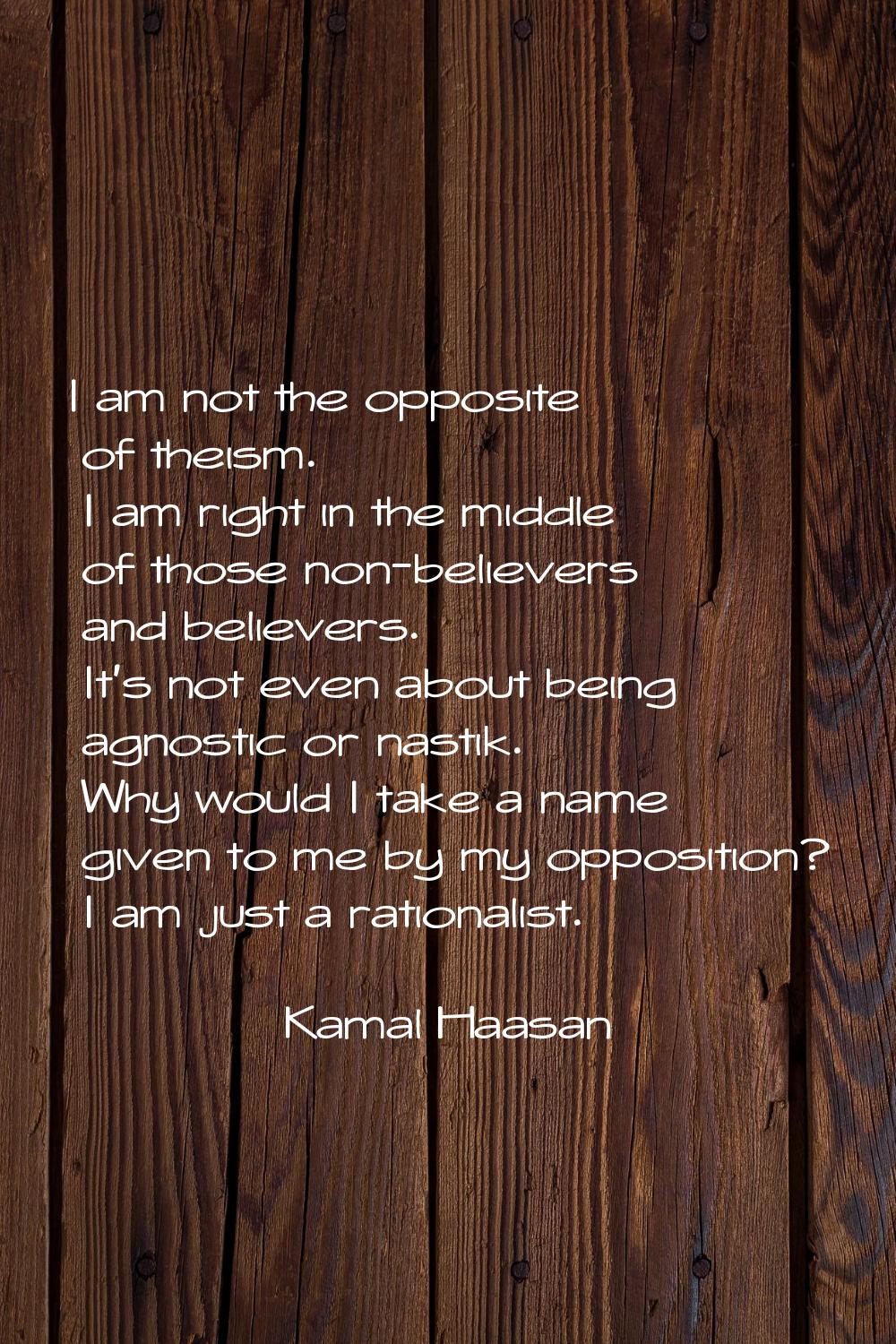 I am not the opposite of theism. I am right in the middle of those non-believers and believers. It'