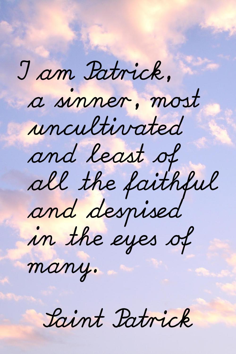 I am Patrick, a sinner, most uncultivated and least of all the faithful and despised in the eyes of