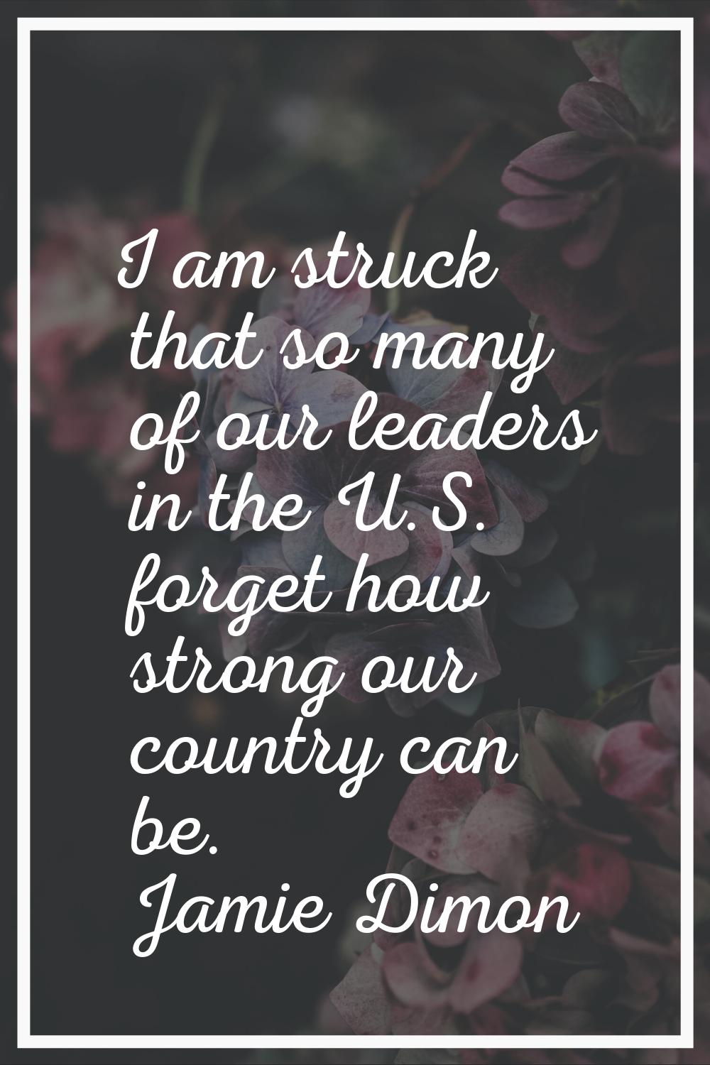 I am struck that so many of our leaders in the U.S. forget how strong our country can be.