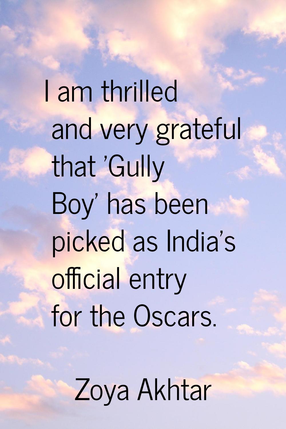 I am thrilled and very grateful that 'Gully Boy' has been picked as India's official entry for the 