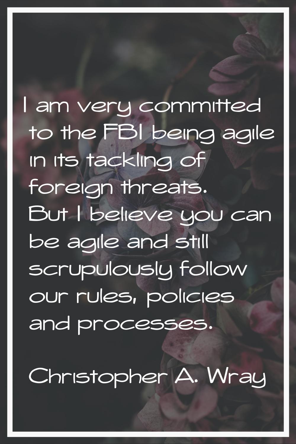 I am very committed to the FBI being agile in its tackling of foreign threats. But I believe you ca
