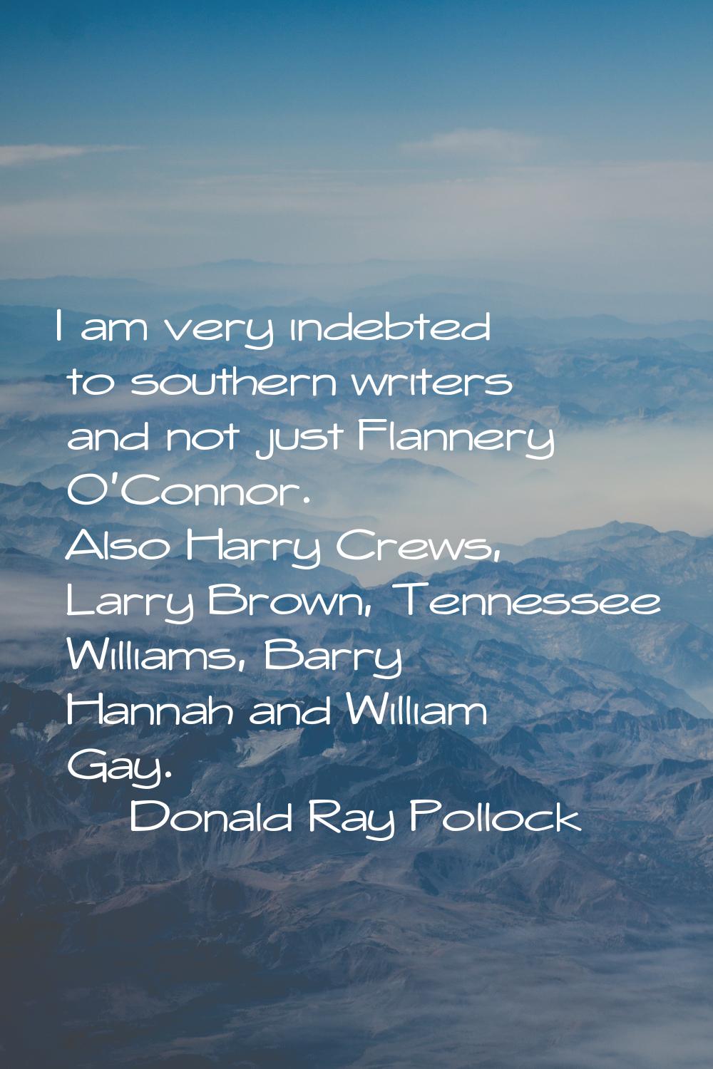 I am very indebted to southern writers and not just Flannery O'Connor. Also Harry Crews, Larry Brow