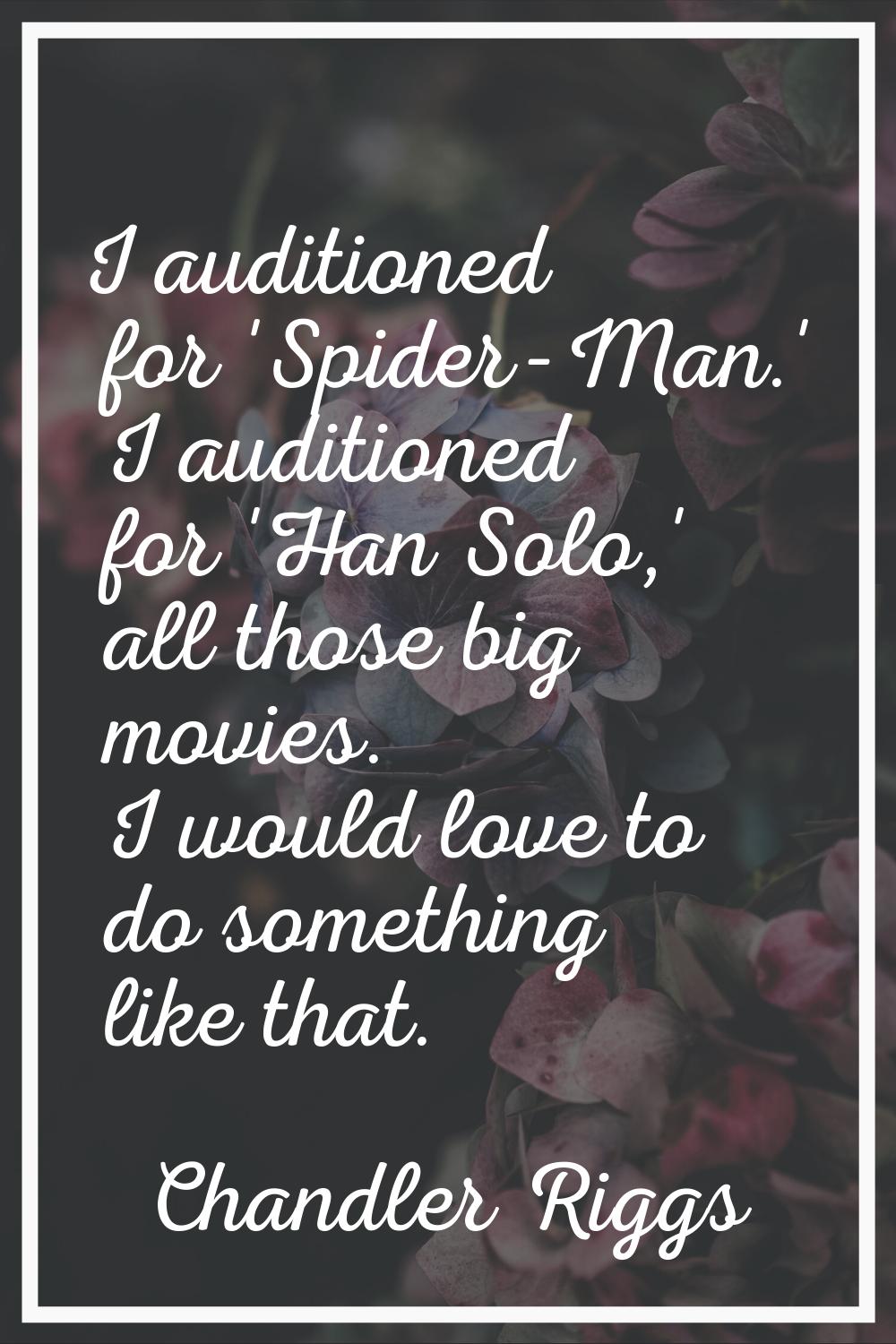 I auditioned for 'Spider-Man.' I auditioned for 'Han Solo,' all those big movies. I would love to d