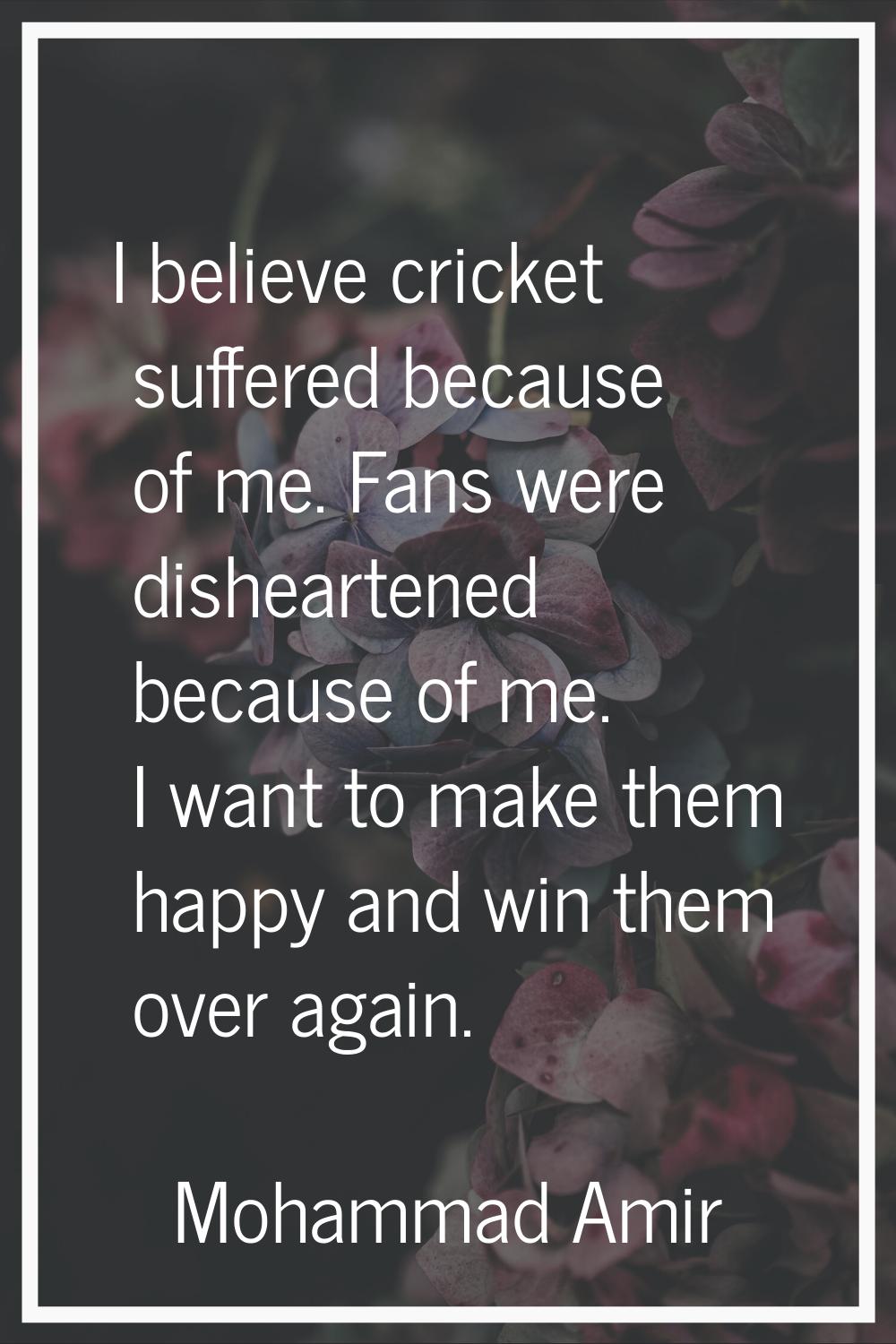 I believe cricket suffered because of me. Fans were disheartened because of me. I want to make them