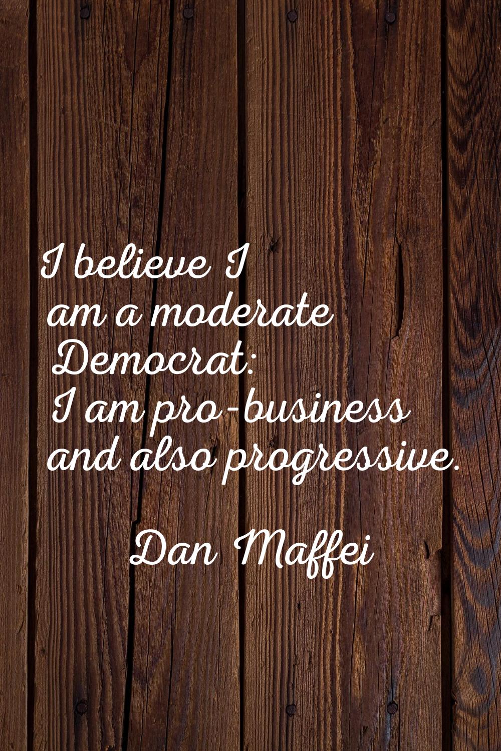 I believe I am a moderate Democrat: I am pro-business and also progressive.